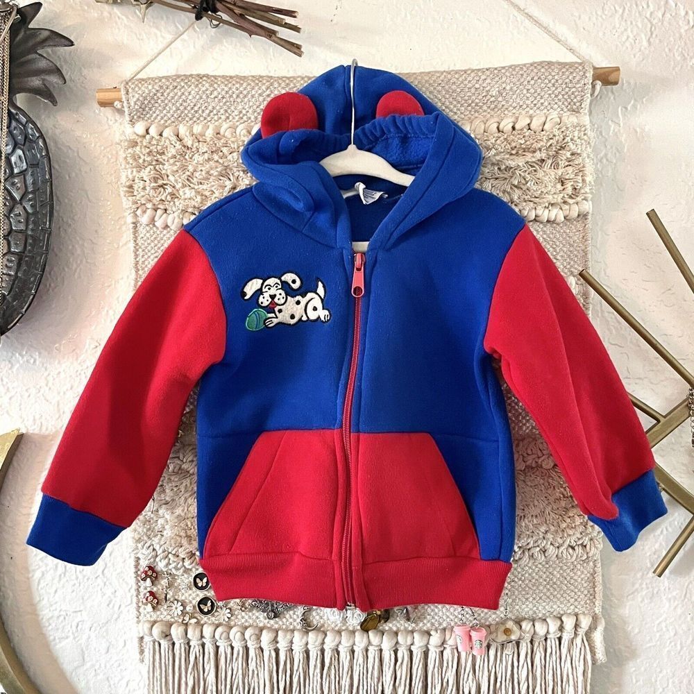 Vintage TRICYCLE Boys Blue Red Hoodie Kids Red Blue Sweater Embroidered Dog 18M
